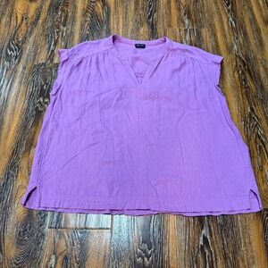 Splendid Womens Purple Linen Viscose Blend Cap Sleeve Split Neck Top Size L